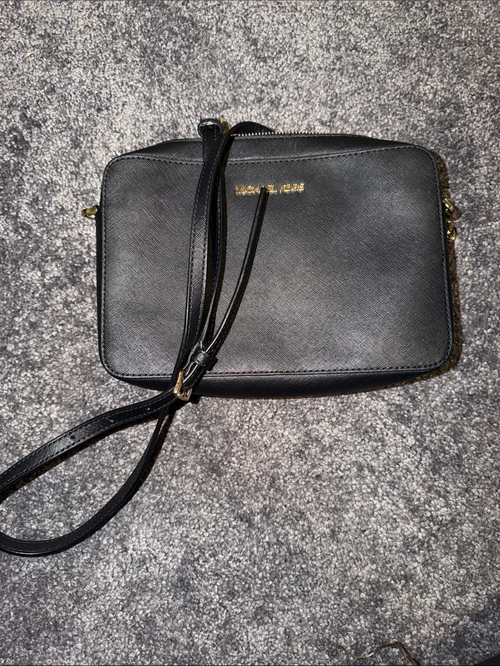 Michael Kors Black Leather Crossbody with Gold Accents